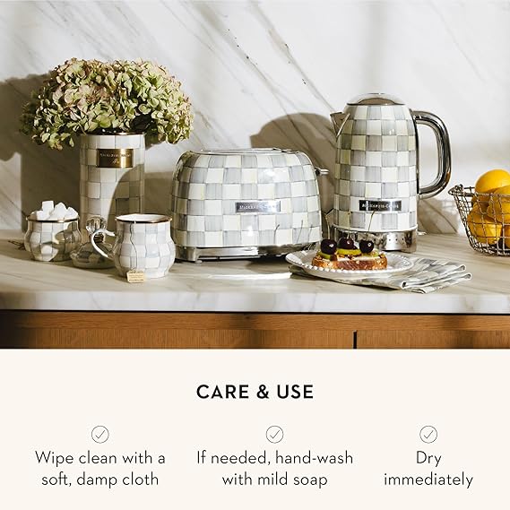 Enamel Utensil Holder, Kitchen Utensil Holder for Countertop, Storage Caddy, Gray-and-White Sterling Check