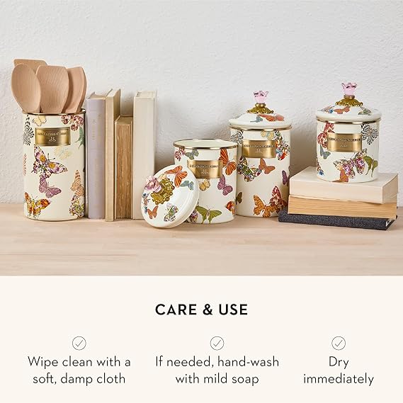 Enamel Utensil Holder, Kitchen Utensil Holder for Countertop, Storage Caddy, Butterfly Garden