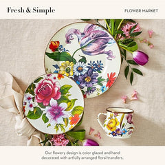 Enamel Mug, Cute Enamelware Coffee and Tea Mug, Unique Drinkware, 16 Ounces, White Flower Market, Set of 4