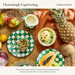 Enamel Creamer, Creamer Dispenser with Pour Spout, 14-Ounce Capacity, Green-and-White Emerald Check