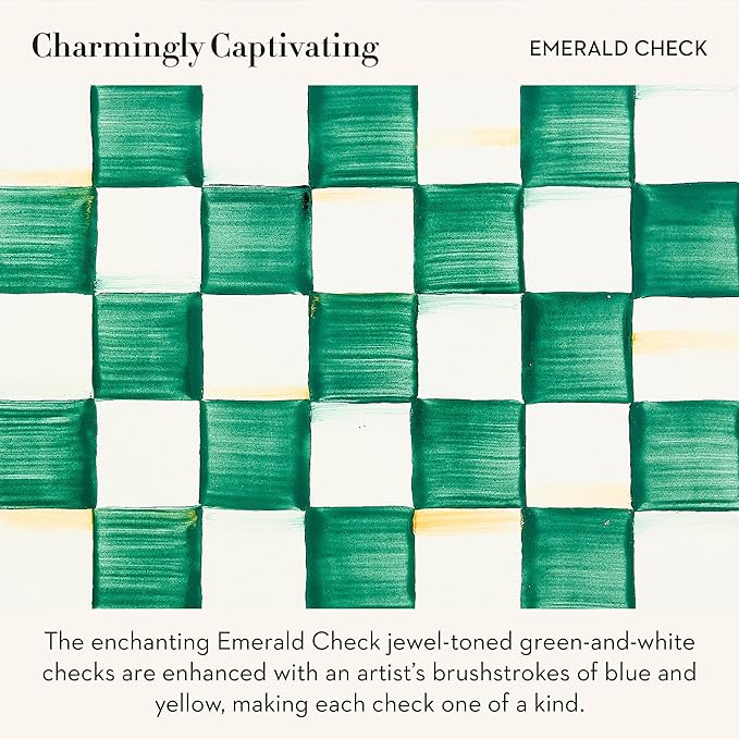 Enamel Curiosity Pot, Decorative Container for Home Decor, Green-and-White Emerald Check