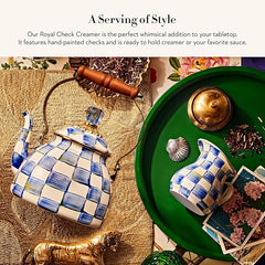 Enamel Creamer, Creamer Dispenser with Pour Spout, Kitchen Enamelware, 14-Ounce Capacity, Blue-and-White Royal Check