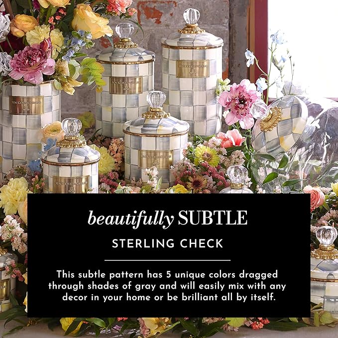 Enamel Mug, Cute Enamelware Coffee and Tea Mug, Unique Drinkware, 16 Ounces, Gray-and-White Sterling Check, Set of 4