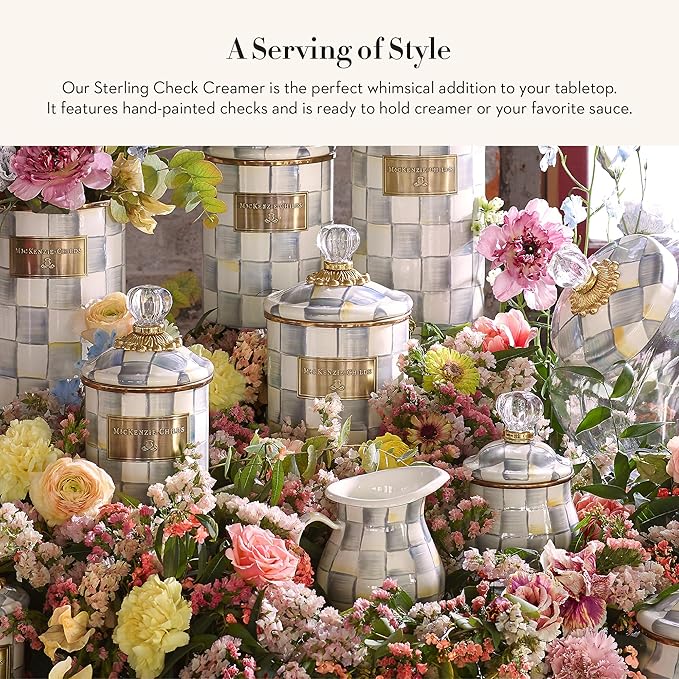 Enamel Creamer, Creamer Dispenser with Pour Spout, Kitchen Enamelware, 14-Ounce Capacity, Gray-and-White Sterling Check