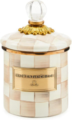 Demi Enamel Canister, Kitchen Storage Container with Lid, Brown-and-White Mocha Check