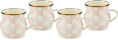 Enamel Mug, Cute Enamelware Coffee and Tea Mug, Unique Drinkware, 16 Ounces, Pink-and-White Rosy Check, Set of 4
