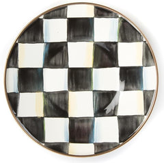 Enamel Saucer, Small Enamel Plate for Teacups, Black-and-White Courtly Check