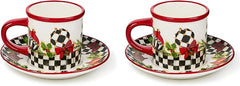 Set of 2 Stoneware Espresso Cup and Saucer, Cute Coffee Cups